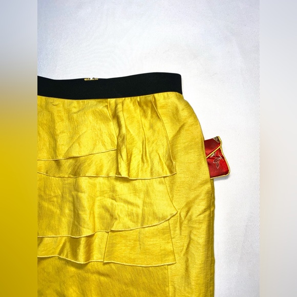 Skirt Yellow black BCBG  embellished ruffles - Picture 4 of 16